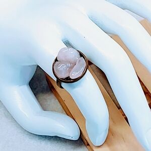 ROSE QUARTZ 3 STONE HANDMADE ADJUSTABLE SIZE ANTIQUE BRONZE FINISH RING